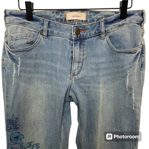 Sundance Magnolia Fit Floral Skinny Jeans Embroidered Blue Denim Mid Rise 30 - Picture 3 of 12